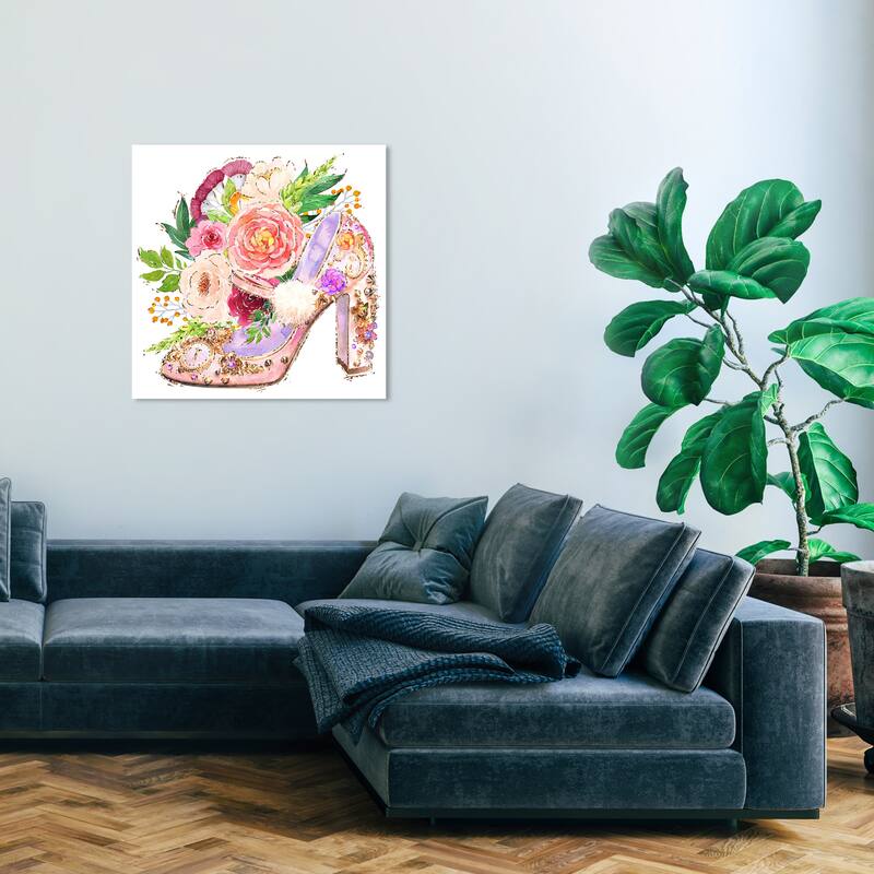 Wynwood Studio Canvas Fashion and Glam Adorned Shoe II Pink and Modern & Contemporary Wall Art Canvas Print - 30 x 30