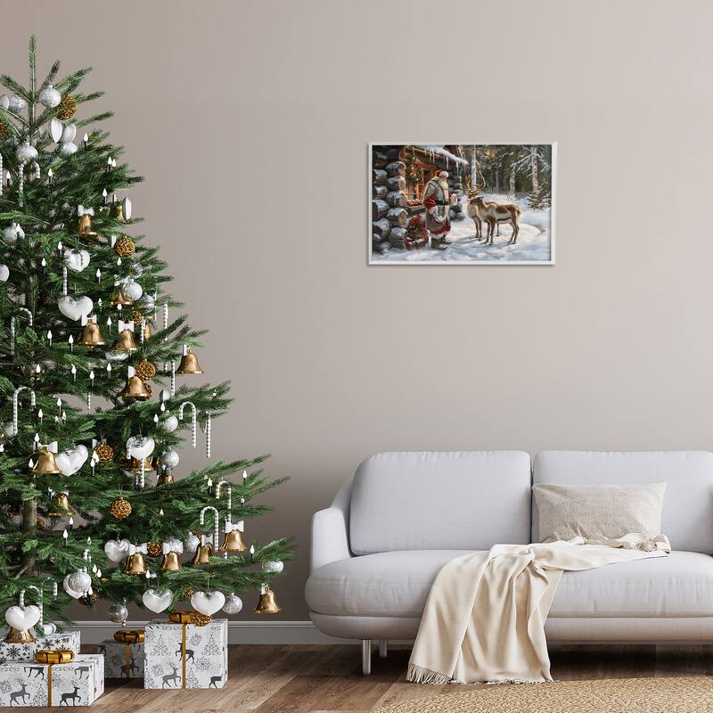 Stupell Santa's Cabin with Reindeer Framed Giclee Art Design By Imagine It Images