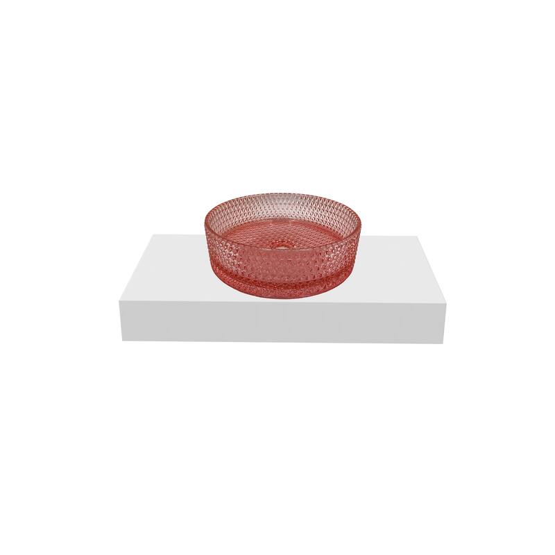 Scotch 16" & 14" Round Decorative Crystal Vessel Sinks With White Base - 36"Countertop - 16"Pink Champagne