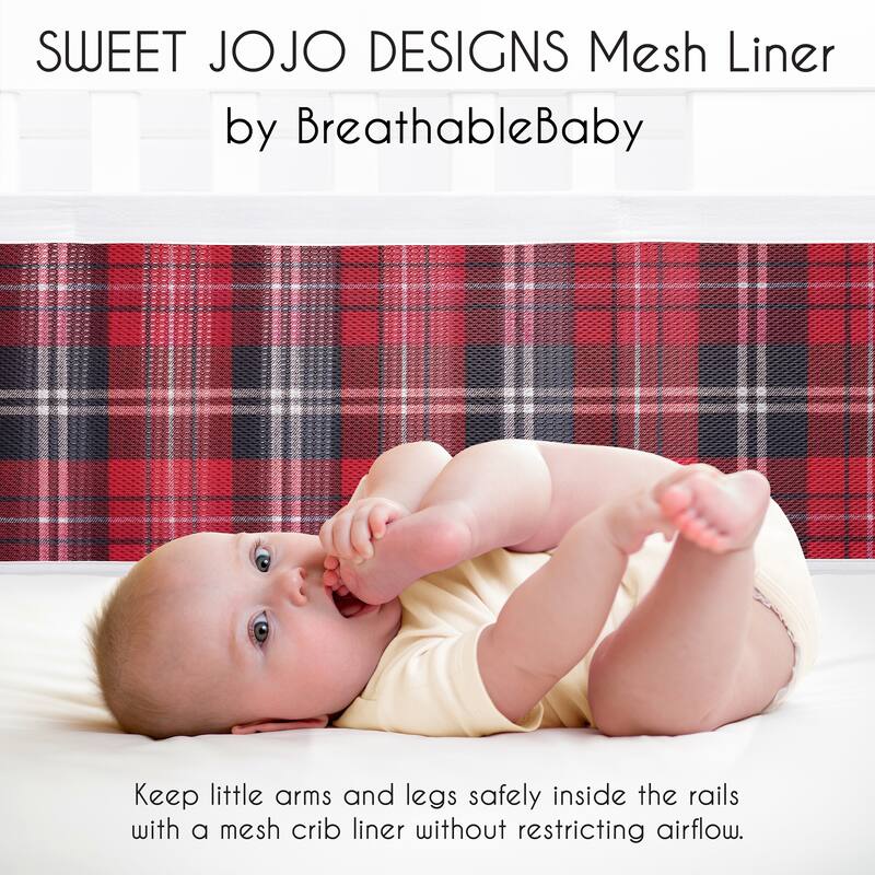 Sweet Jojo Designs + BreathableBaby Breathable Mesh Crib Liner Red Plaid Boy -Tartan for Rustic Patch Collection