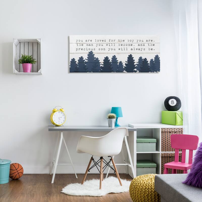 Stupell You Are Loved For The Precious Son You Are Navy Blue Forest Canvas Wall Art, 10x24, Proudly Made in USA
