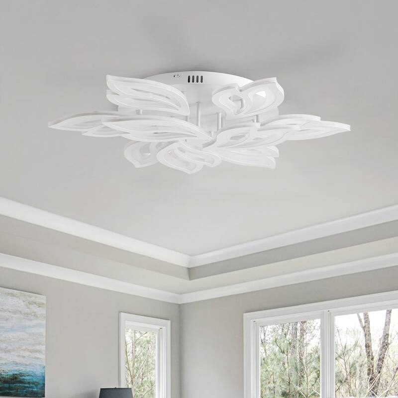 Modern White Multi-Leave Shape Semi Flush Mount LED Ceiling Light for Kitchen Bedroom Hallway