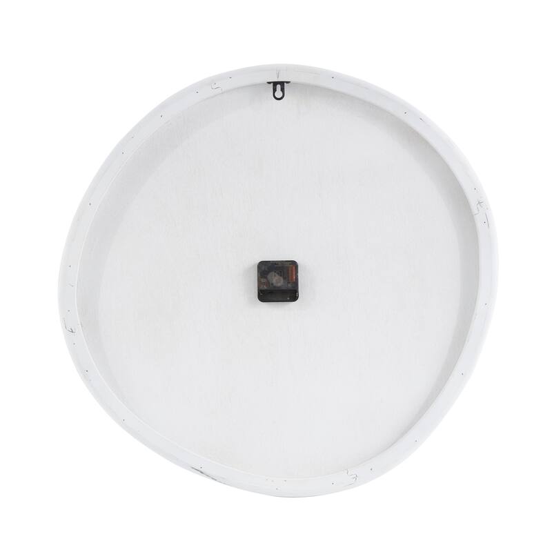 White Wood Round Decorative Wall Clock with Black Hands and Numbers - 1"W x 24"L x 23"H