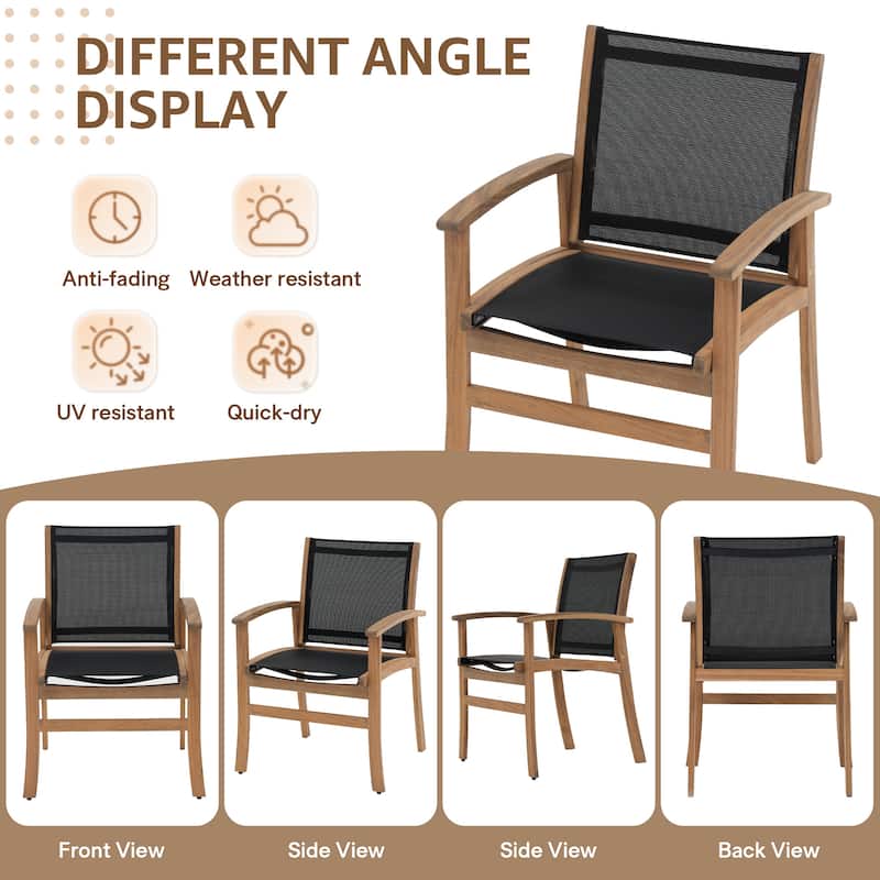 Outdoor Wooden Armchairs with Textilene Back (Set of 2)
