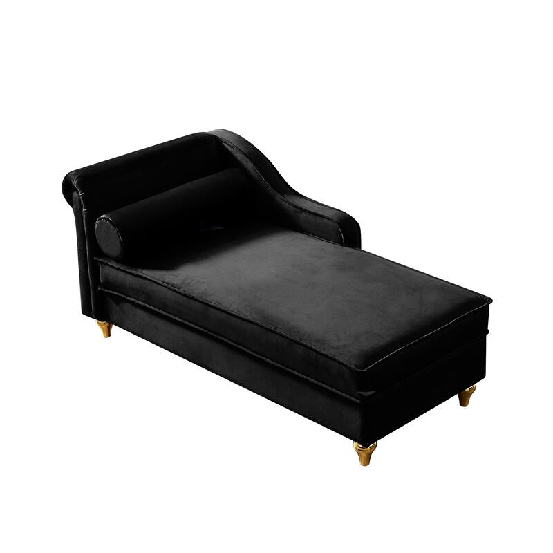 Roomfitters Modern Chaise Lounge, Indoor Daybed with Gold Metal Legs & Bolster Pillow for Bedroom Living Room, Black