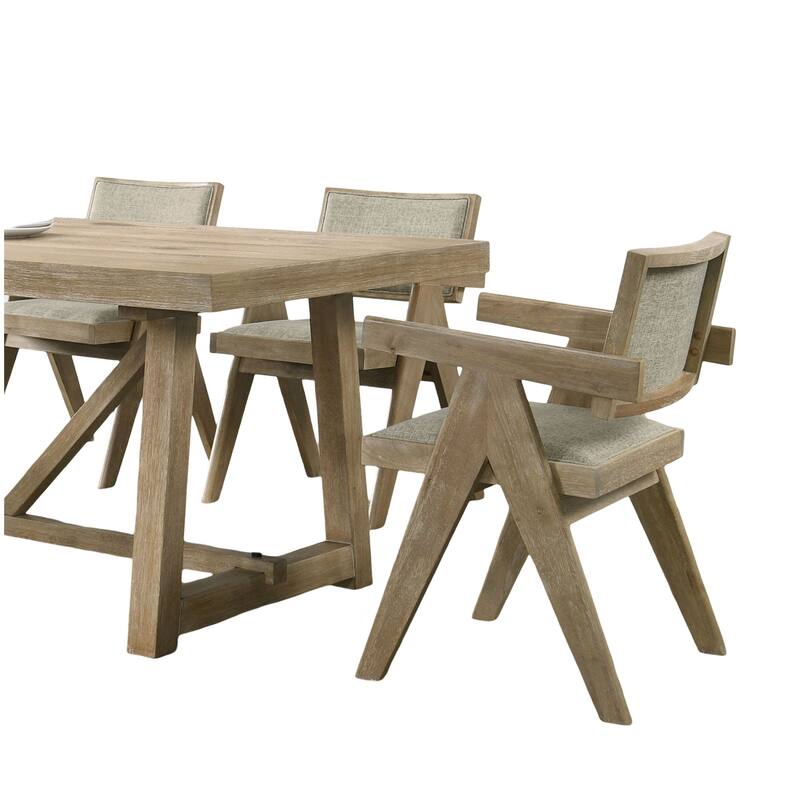 Dining Room Arm Chairs Oak Upholstered Polyester Seat 2pc Dining Chairs - Oak