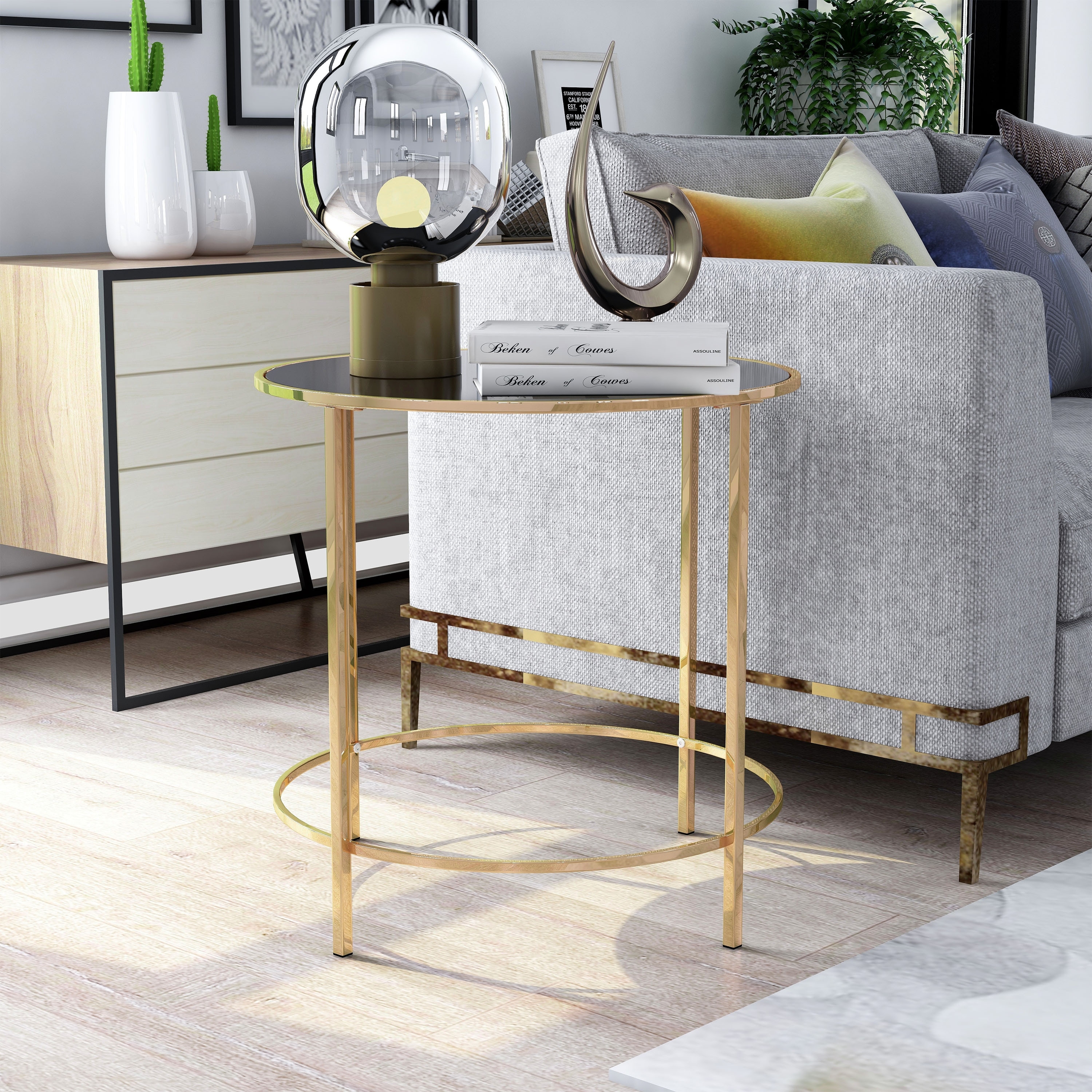 Furniture of America Llewellyn Contemporary 22-inch Glass Top Side Table