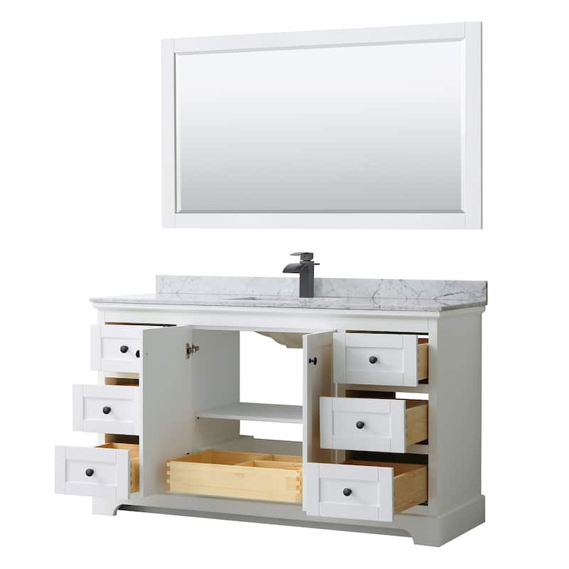 Avery 60-inch Single Vanity, Marble Top, Square Sink, 58-inch Mirror