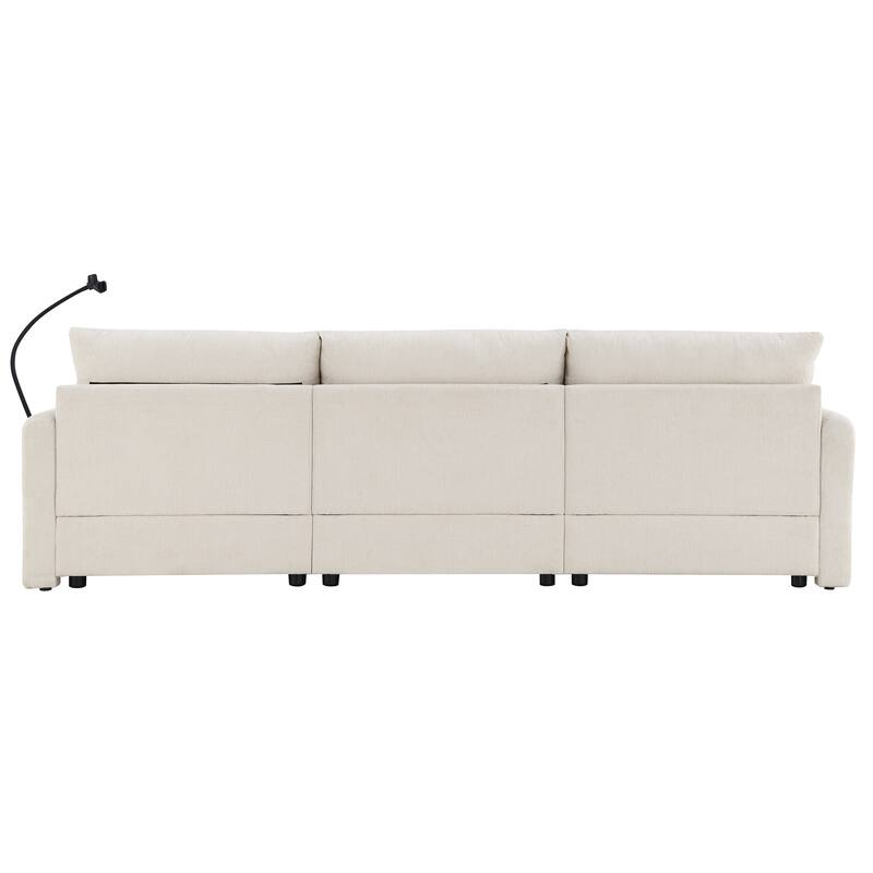 L Shaped Chenille Sectional Sofa with Storage Ottoman, Pockets, USB