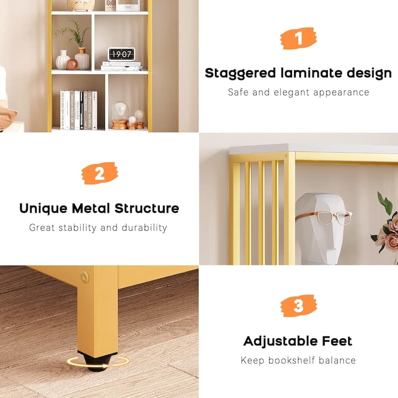 5-Tier Bookshelf with Cabinet and 2 Drawers, Standing Bookcase Display Rack for Bedroom, Living Room, or Home Office