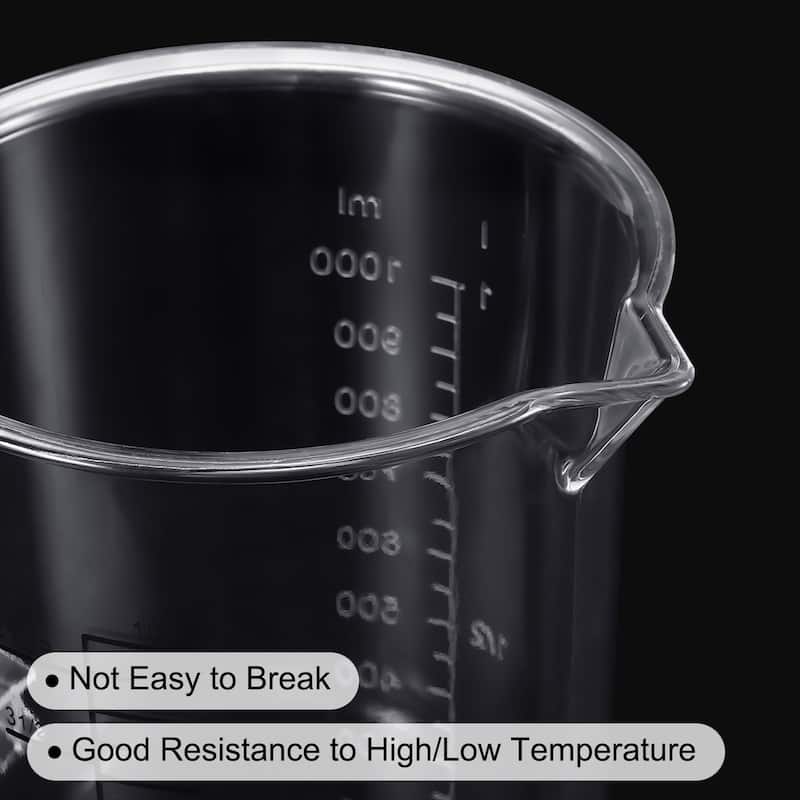 Graduated Beaker, 1000ml PC Plastic Cup Double Sided Graduations - Transparent