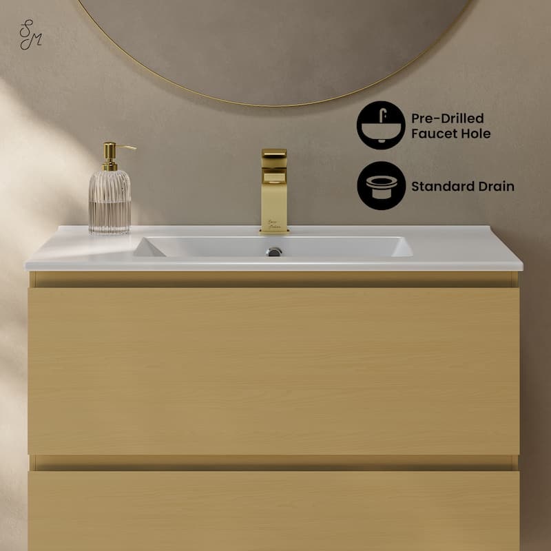 Liberte 30" Wall-Mounted Bathroom Vanity In Natural Oak With Sink Top - 30