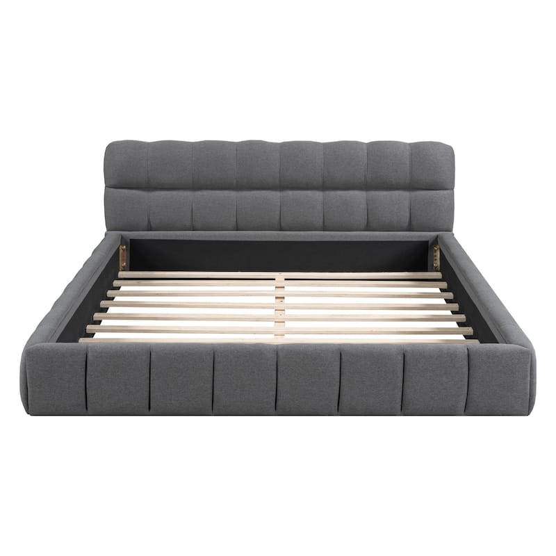 Platform Grounded Bed with Solid Frame and Thick Fabric Bed Bath