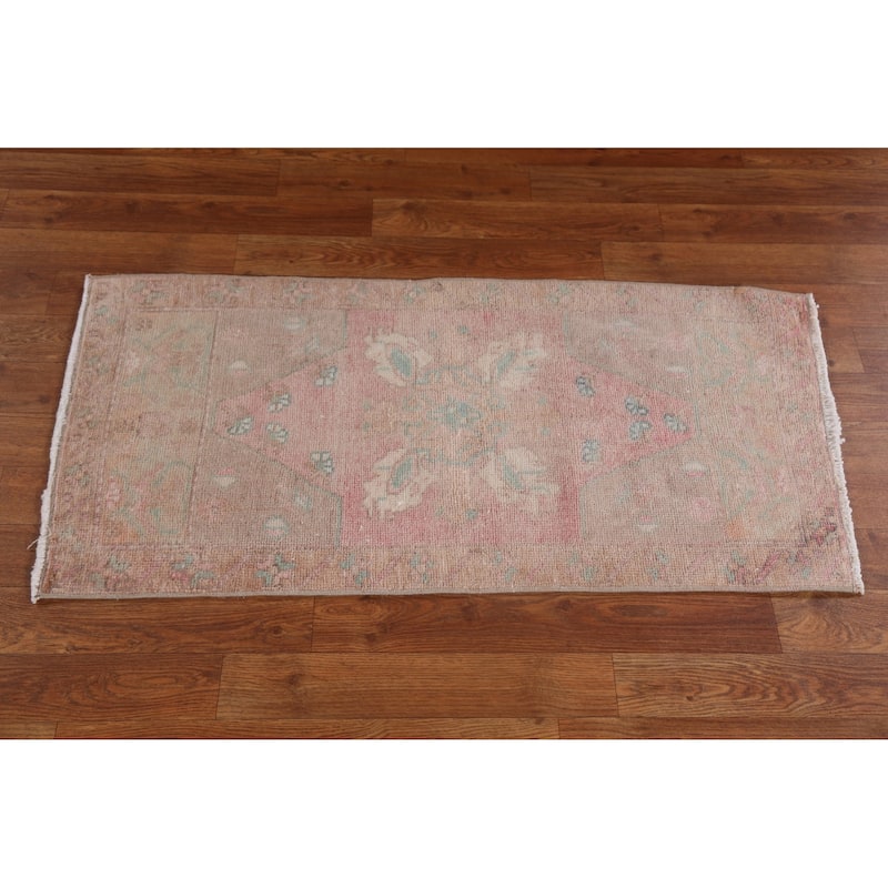 Antique Look Vegetable Dye Oushak Turkish Wool Rug Hand-knotted Carpet - 1'8" x 3'4"