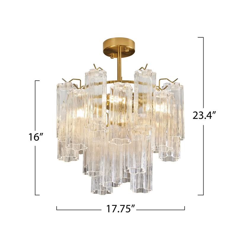 Artcraft Sophia 5-Light Semi Flush Mount - Brass with Tronchi Style Clear Glassware Shade