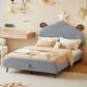 preview thumbnail 34 of 54, Upholstered Bed with Cute Shape Headboard Design Platform Bed for Toddler Kids Boys Girls Children Bed Wood Slat Support Bed