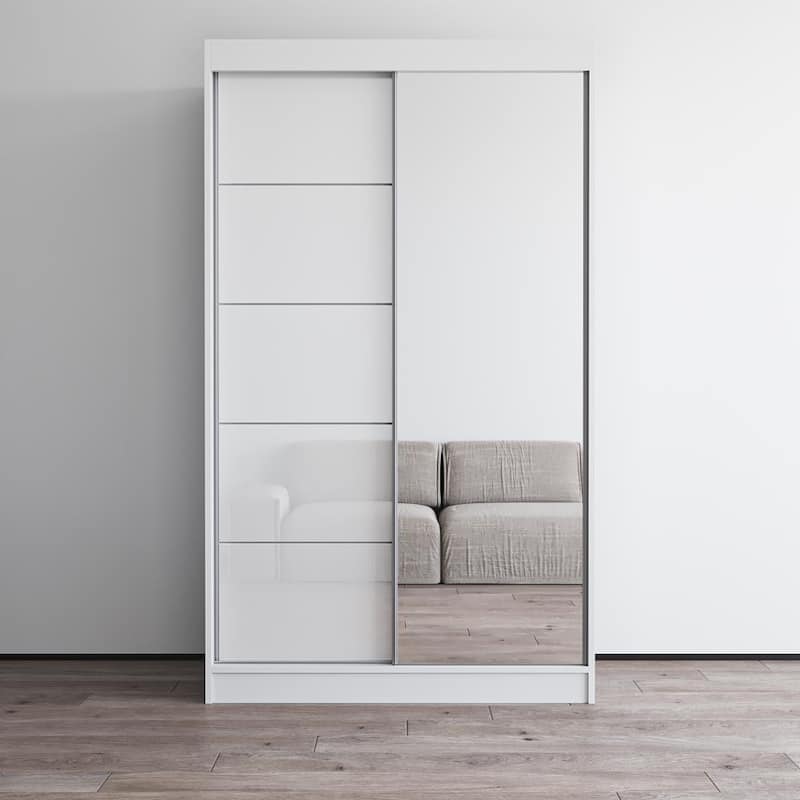 Aria High Gloss 2-door Modern Wardrobe with Mirror - White-47"