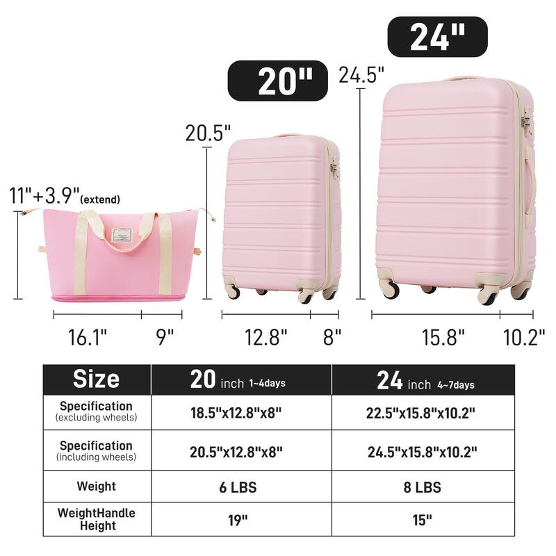 2-Piece Modern Luggage Sets, Expandable Swivel Wheel Luggage with TSA Lock, for Boarding Travel, Light Pink
