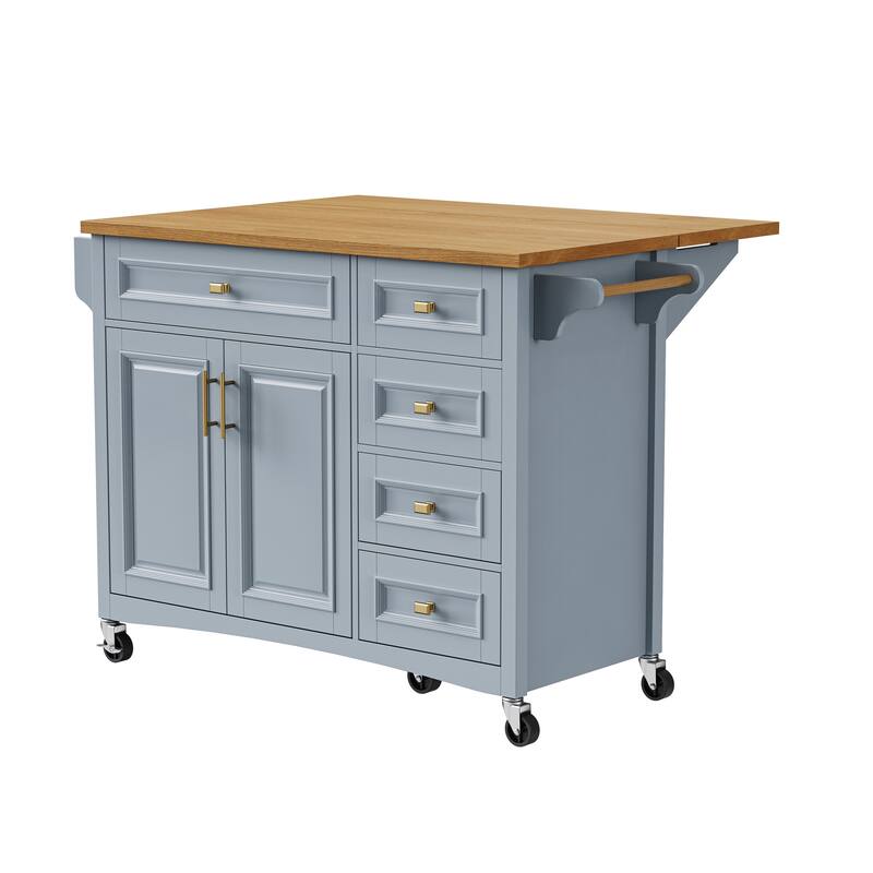 52" Rolling Kitchen Island with Drop Leaf,Spice Rack,Adjustable Shelf