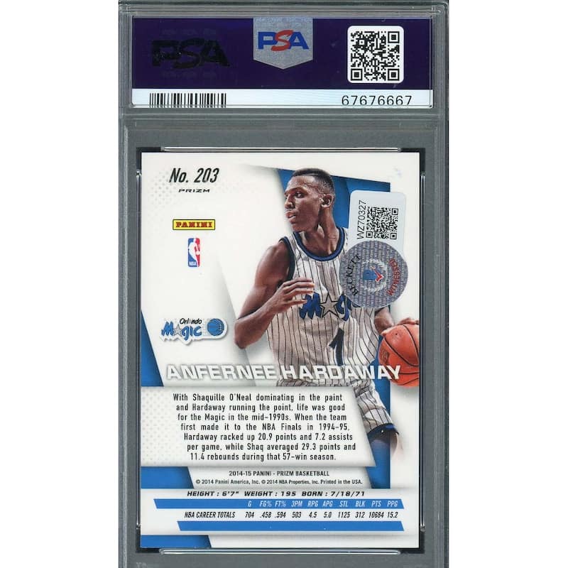 Anfernee Hardaway 2014 Panini Silver Prizm Signed Card #203 Auto Graded PSA 10 - 8'6" x 11'6"