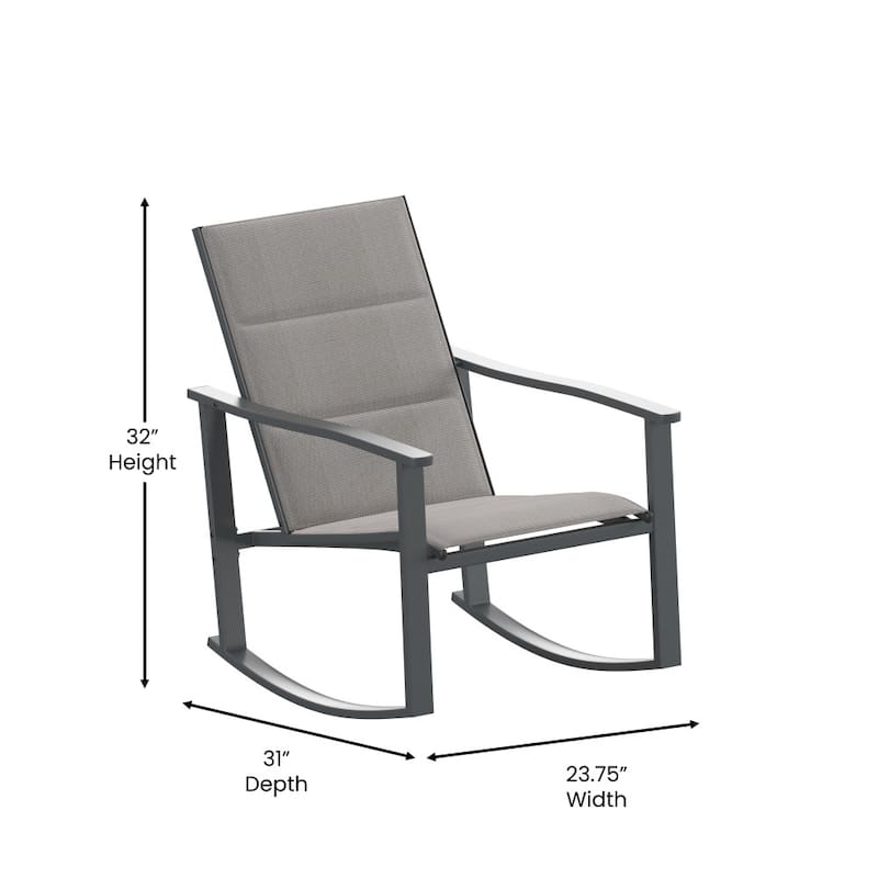 Set of 2 All Weather Flex Comfort Rocking Chairs with Metal Frames-Black/Black