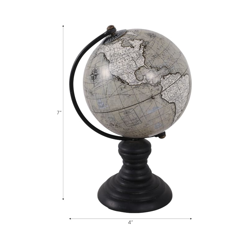 Wood Globe Classic Desk on Stand World Map Design - 7" Green/Black - 7.0"