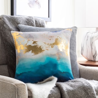 Playa Modern Abstract Blue & Gold Throw Pillow