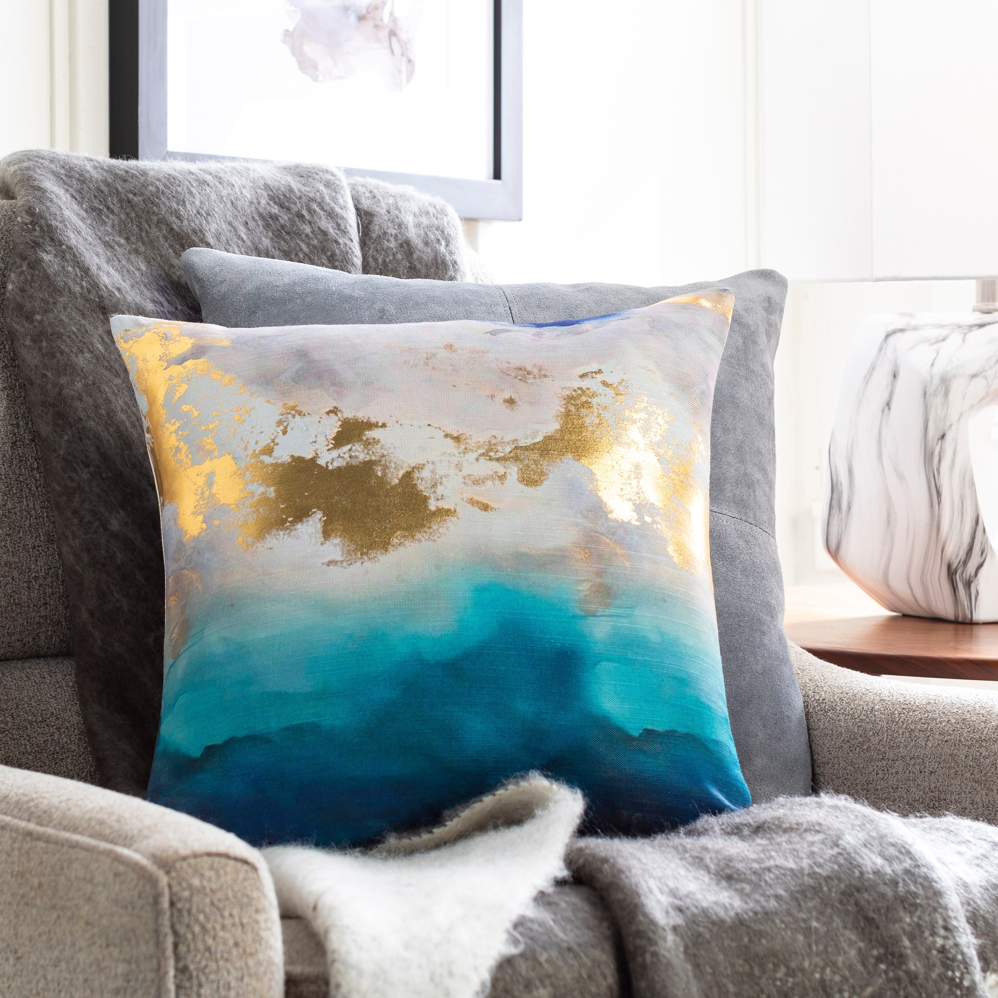 Playa Modern Abstract Blue Gold Throw Pillow On Sale Bed Bath Beyond 36025119