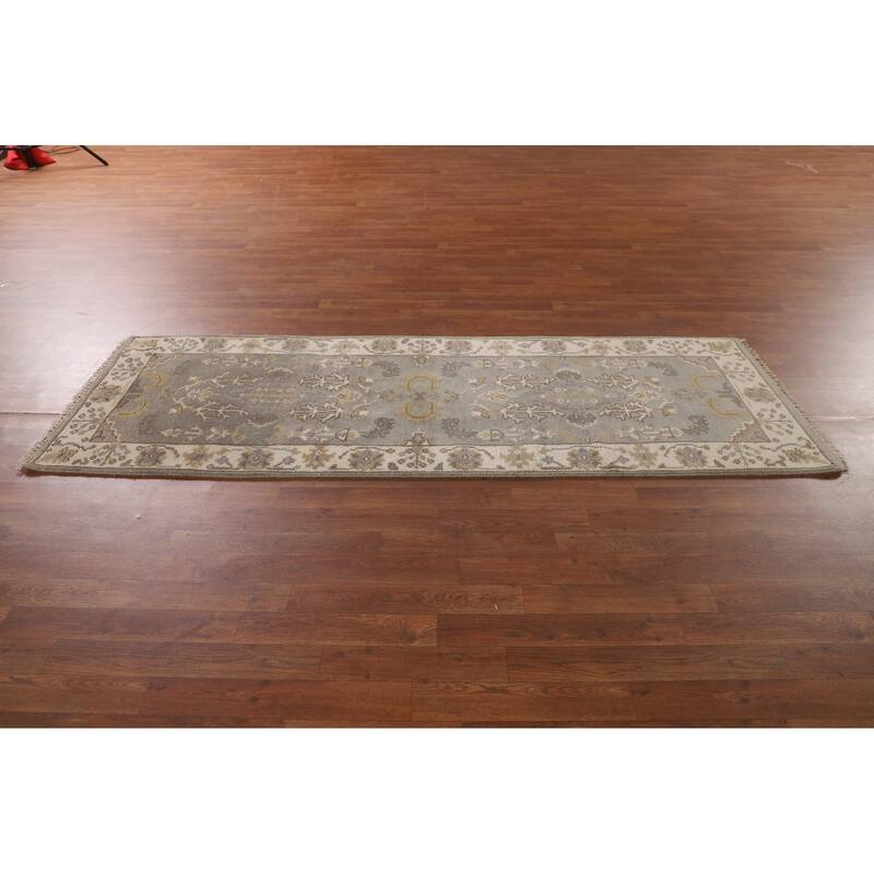 Earth Tone Grey Oushak Oriental Runner Rug Handmade Wool Carpet - 2'7"x 7'10"