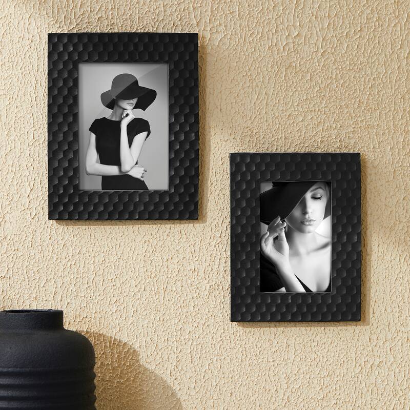 Glitzhome Set of 2 Xmas Honeycomb Resin Wall Tabletop Picture Frames-4x6,5x7 - 4x6 & 5x7