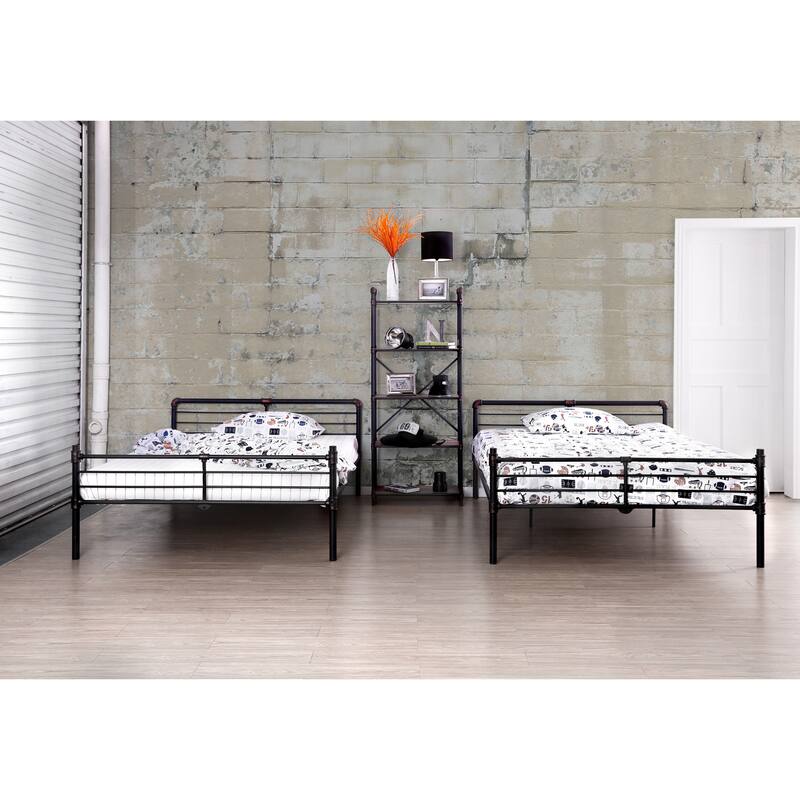 Wini Industrial Black 3-Piece Gel Memory Mattress & Metal Bunk Bed Set by Furniture of America