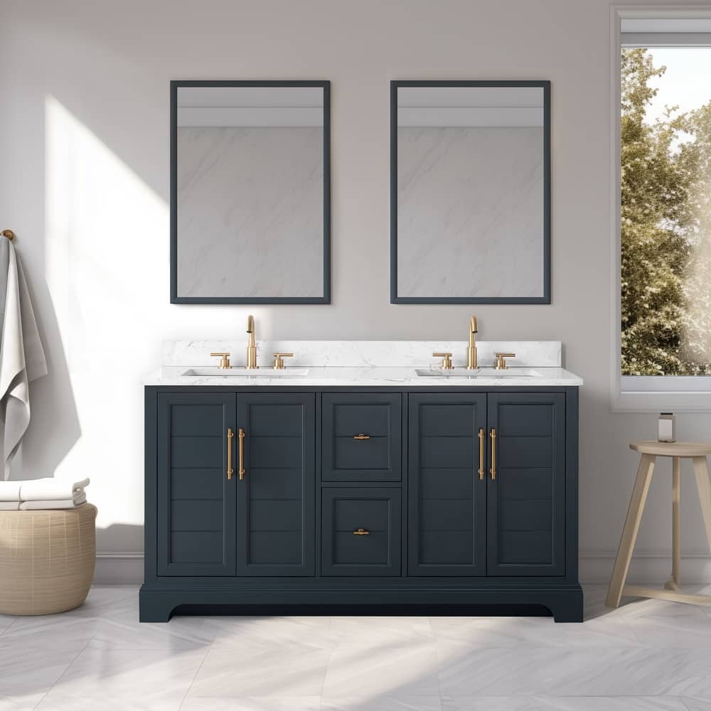 Vanity Art 60" Double Sink Bathroom Vanity with Top & Backsplash