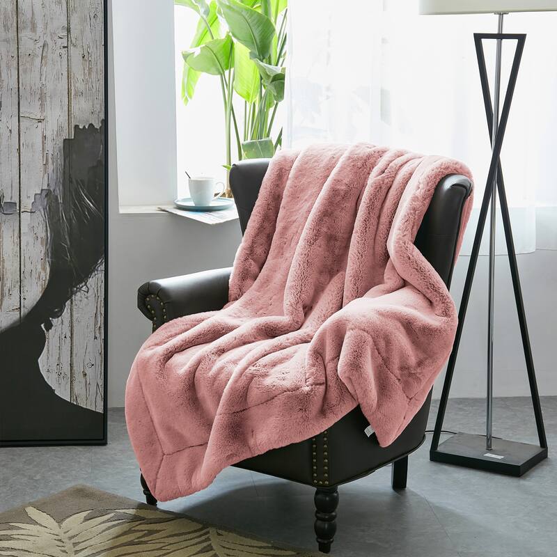 Heavy FauxFur Throw -50''x60''/60''x80'' - 60" x 80" - Rose Smoke
