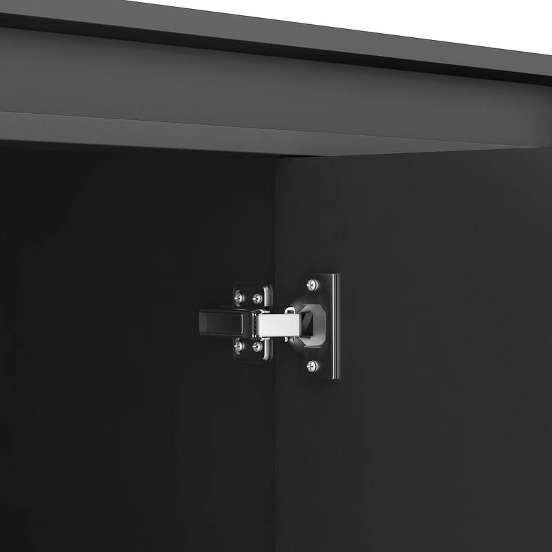 Fluted Sideboard Cabinet with LED Lights, 2 Doors & 3 Drawers, Black Buffet/Sideboard - 3 Doors + 3 Drawers