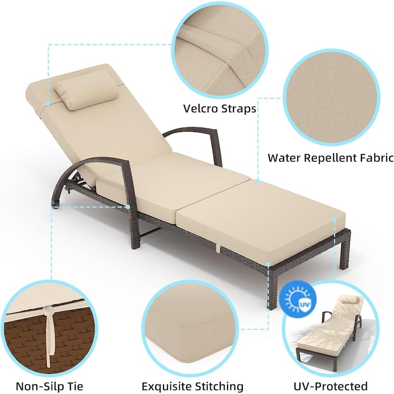 Outdoor Chaise Lounge Set of 2, PE Rattan Wicker