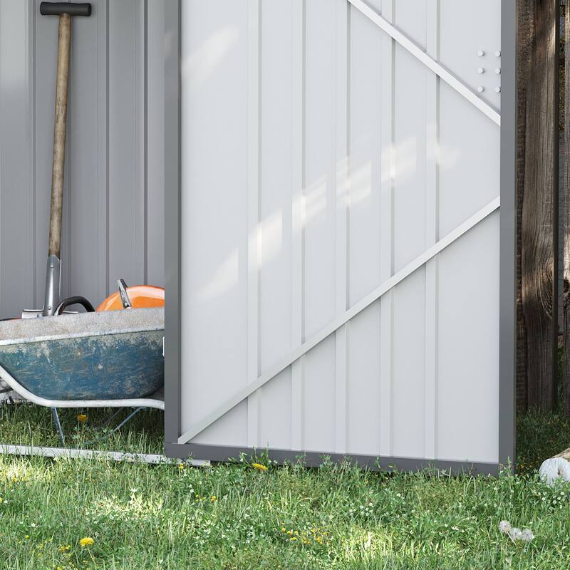 Outsunny 3.3' x 3.4' Lean-to Garden Storage Shed, Outdoor Galvanized Steel Tool House with Lockable Door for Patio