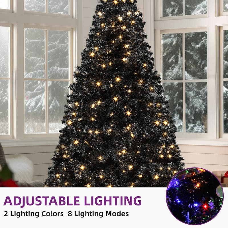 Pre-Lit Black Halloween Artificial Christmas Tree with Lighting