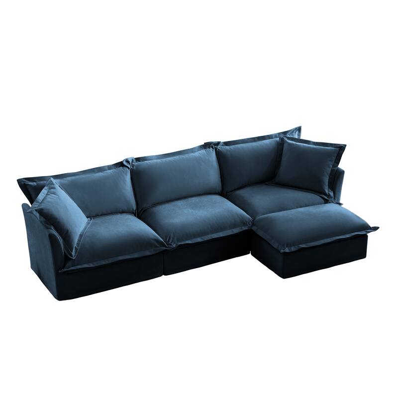 120" Chenille L-Shaped Sectional Sofa with Ottoman