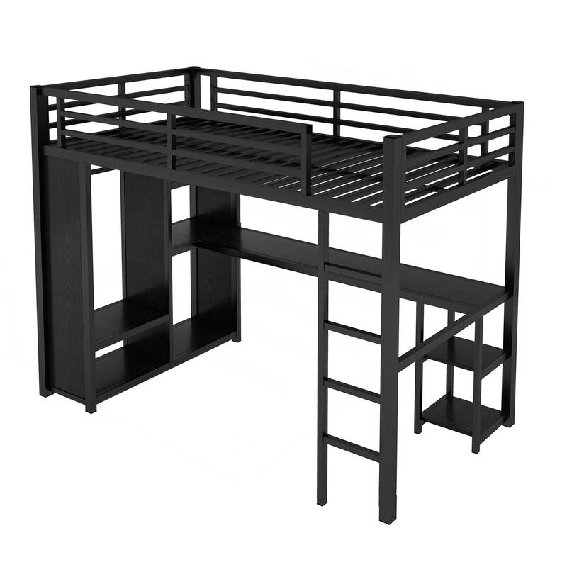 Versatile Metal Loft Bed with Integrated Wardrobe