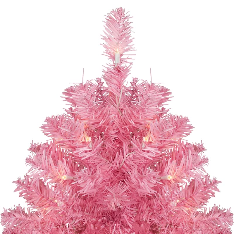 Pre-Lit Medium Pink Pine Artificial Christmas Tree - 4.5’ - Clear Lights