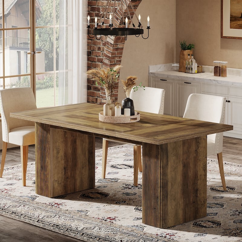63'' Farmhouse Rectangle Dining Table with Double Pedestals for 4-6