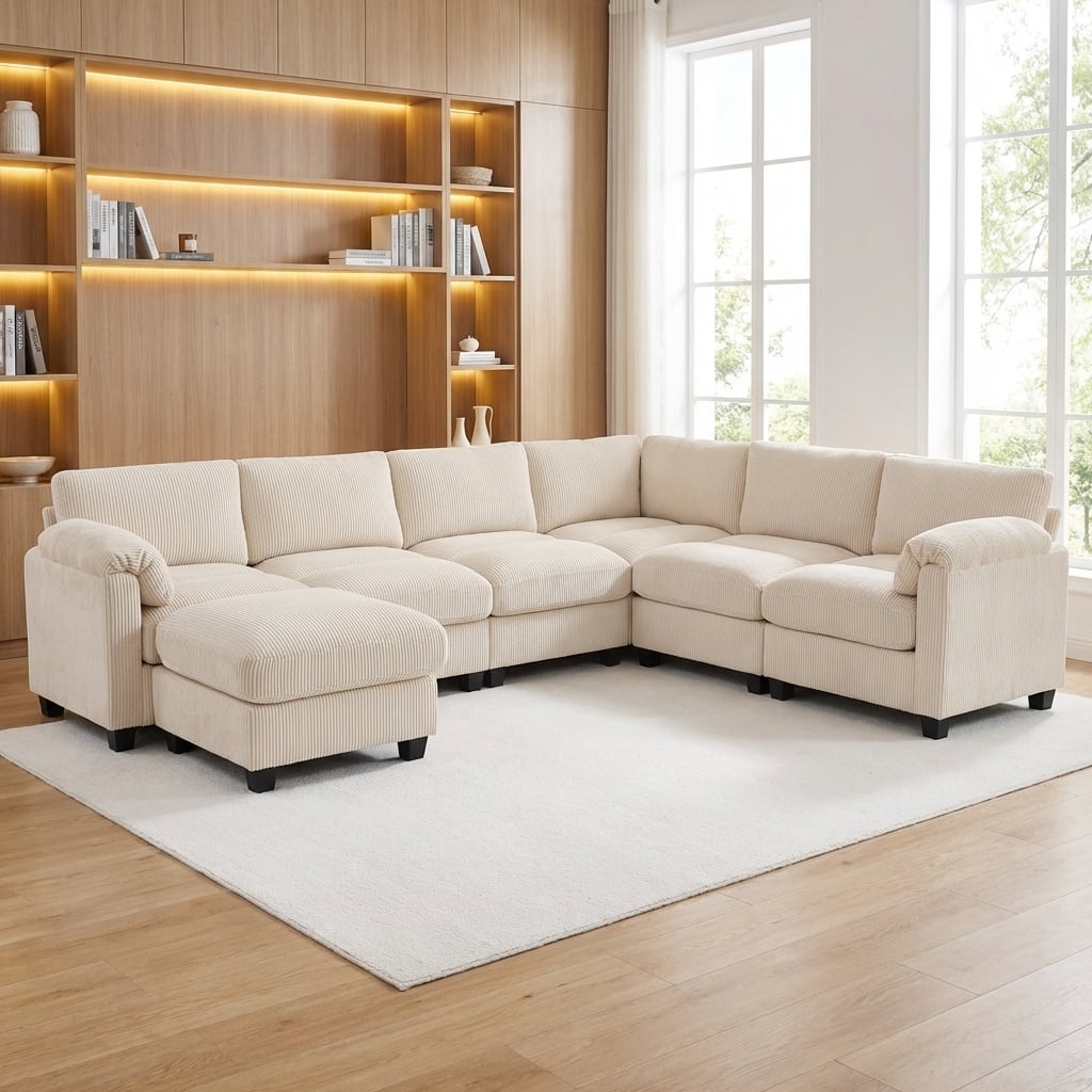 Modern Couduroy Overized Modular Sectional Sofa Couch with Ottoman for Living Room