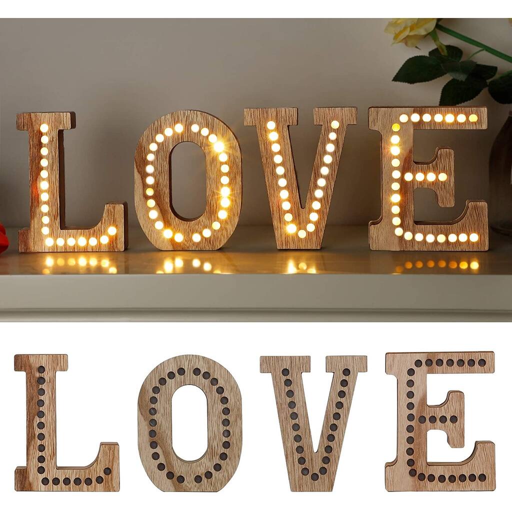 Large Love Signs Decor Wooden LED Letter Lights, LED Love Shaped Sign - Standard