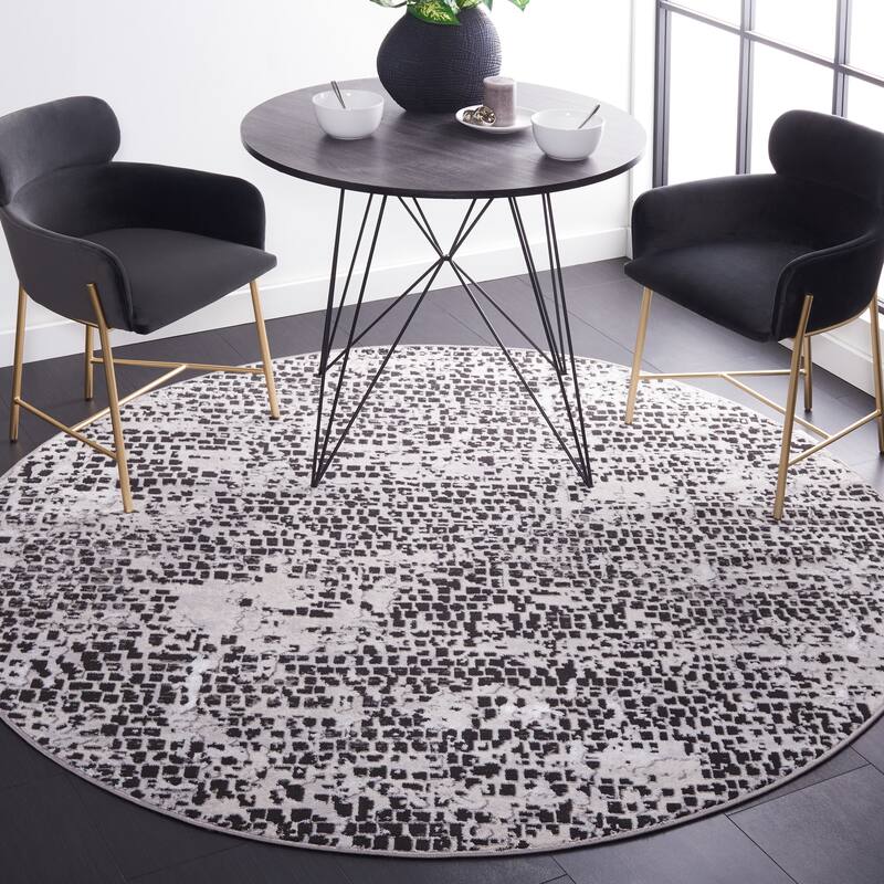 SAFAVIEH Amelia Valvi Modern Abstract Rug - 6'7" Round - Charcoal/Grey