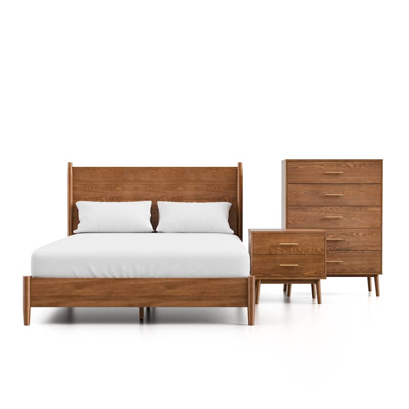 Furniture of America Beau Midcentury 3-Piece Walnut Wood Full-size Platform Bedroom Set