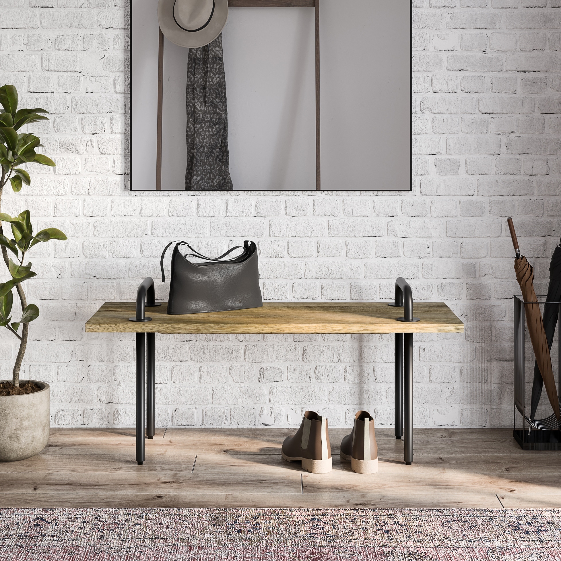 WYNDENHALL Sera SOLID MANGO WOOD 42 inch Wide Industrial Entryway Bench in Natural - 42 Inches wide