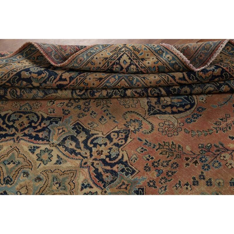 Traditional Mashad Persian Vintage Area Rug Hand-Knotted Wool Carpet - 9'5"x 12'5"
