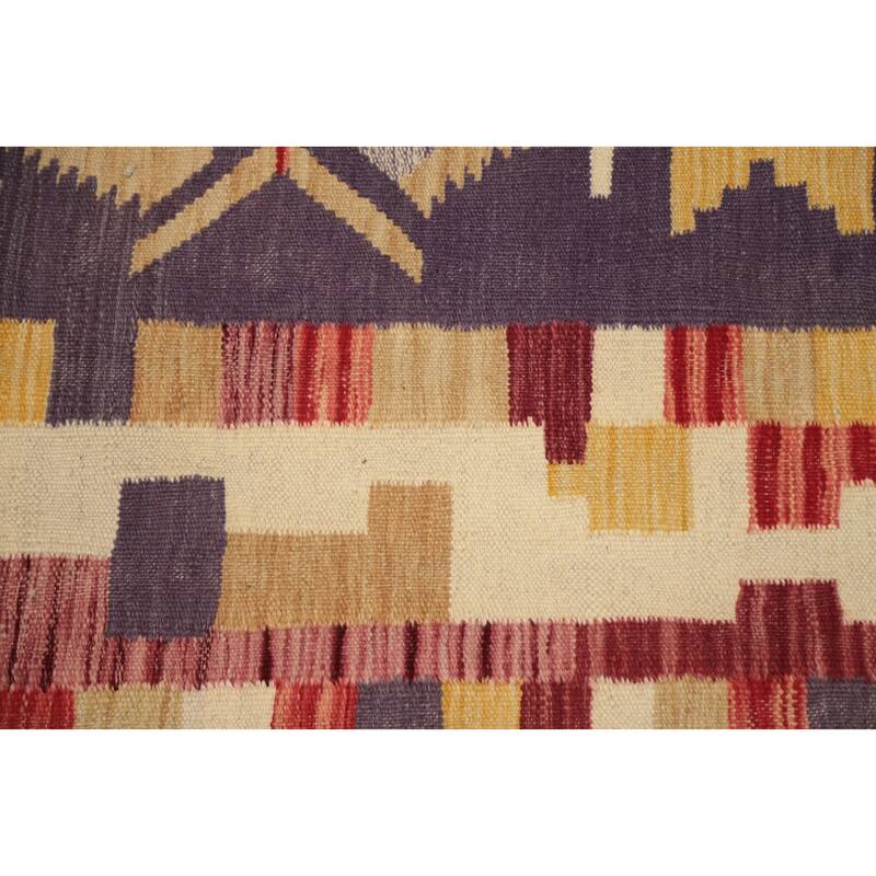 Hand Woven Oriental 100% Wool Carpet Southwestern Tribal Purples Kilim Area Rug - 5' 10'' X 4' 1''