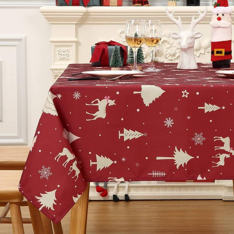 Christmas Rectangular Tablecloth Waterproof Holiday Xmas Decor Red
