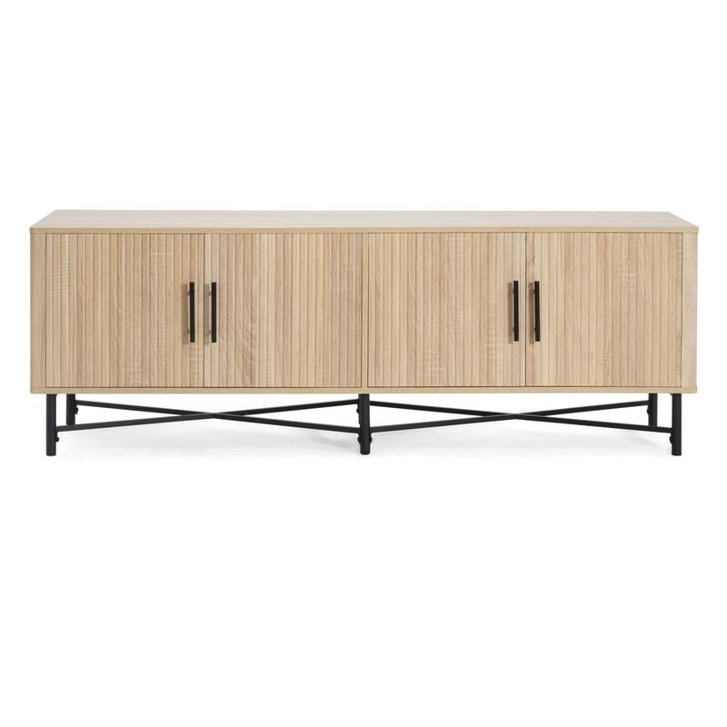 Versatile 4-Door Media Console With Dual Storage Compartments & Customizable Shelving